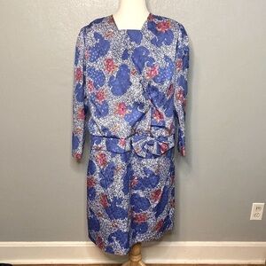 Vintage 80’s Diane Roberts Long Sleeve Dress Blue Burgundy Size 16 1/2